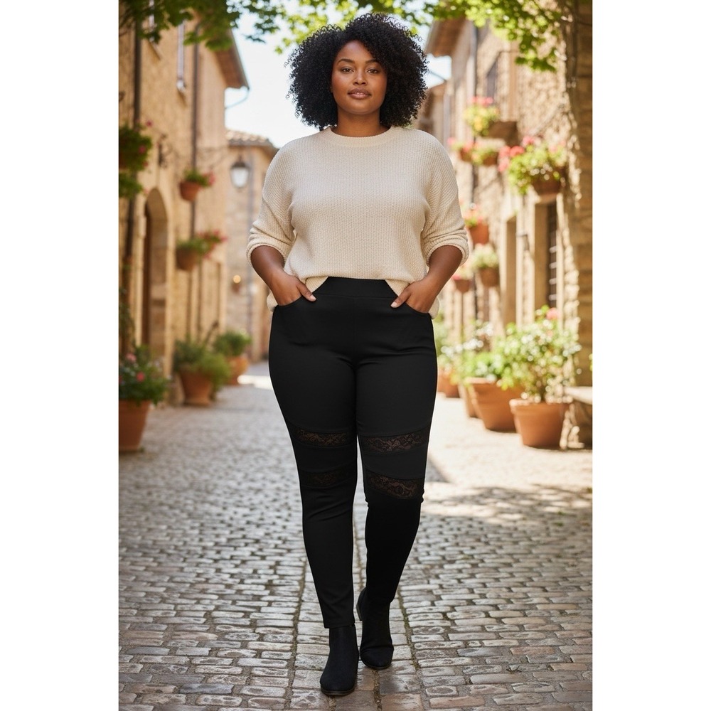 Poetic Justice Lace Pull On Dressy‎ Leggings Pants Black Thick WMNS 2X Vamp Boho